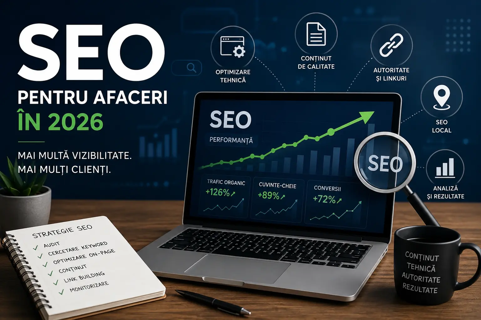 SEO pentru afaceri în 2026, analiză tehnică, conținut și creșterea vizibilității în Google