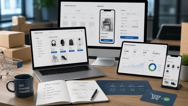 website și e-commerce pentru afaceri în 2026, cu pagini de produs și analiză a conversiilor