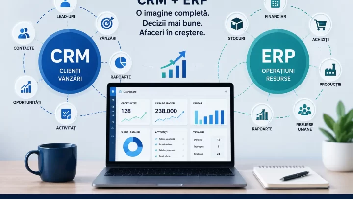 CRM și ERP pentru firme în 2026, cu vânzări, stocuri, facturare și rapoarte integrate