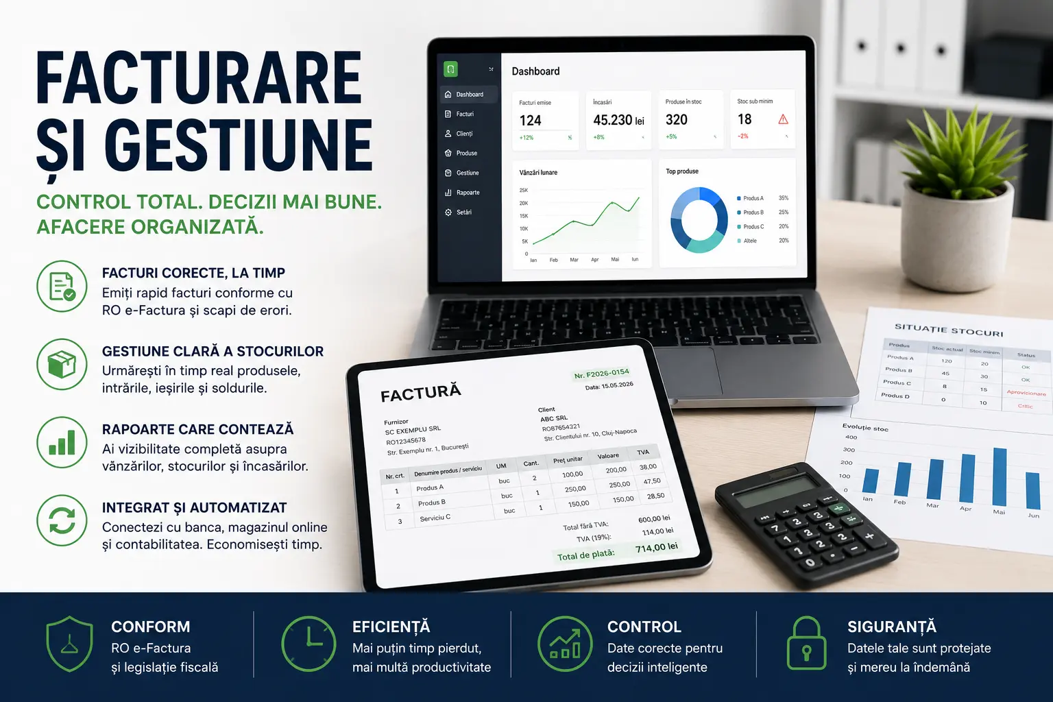 facturare și gestiune pentru firme în 2026 cu facturi electronice, stocuri și rapoarte