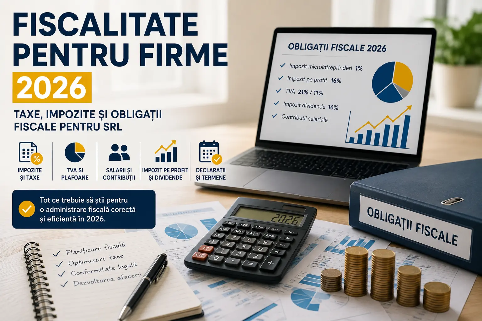Fiscalitate firme 2026 – taxe, impozite și obligații fiscale pentru SRL