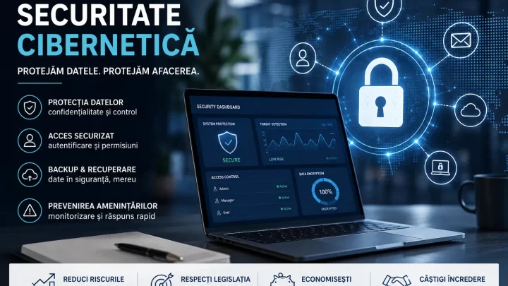 securitate cibernetica pentru firme in 2026 cu protectia datelor, MFA, backup si monitorizare