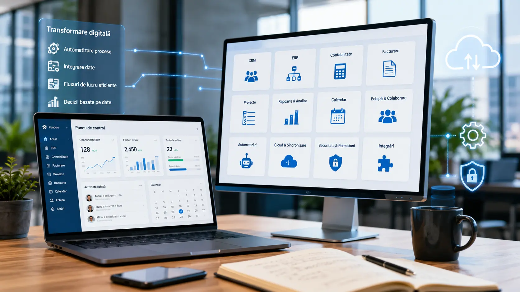 software pentru firme în 2026 cu ERP, CRM, contabilitate și securitate
